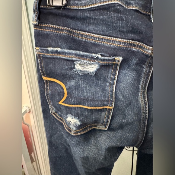 American Eagle Super Low Jeggings Blue Jeans Denim Women Size 4  Distressed - Picture 6 of 14